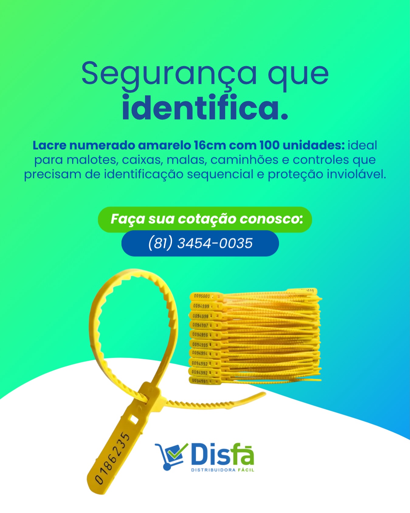 Segurança que identifica. 🔒

O Lacre Numerado Amarelo 16cm garante controle, identificação sequencial e proteção inviolável para malotes, caixas, malas e caminhões.

📦 Pacote com 100 unidades.

📲 Faça sua cotação conosco:
(81) 3454-0035

#DisFá #LacreDeSegurança #Controle #Proteção #Distribuidora