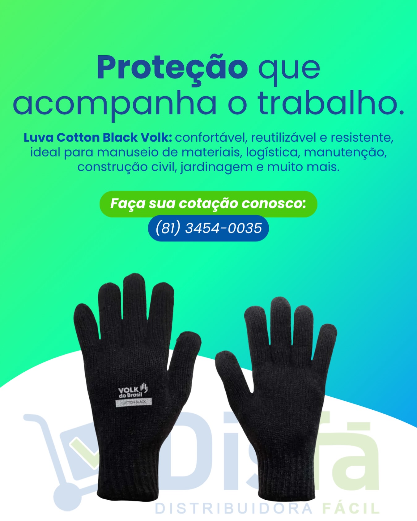 Proteção que acompanha o ritmo do trabalho. 🧤

A Luva Cotton Black Volk oferece conforto, resistência e reutilização para quem precisa de segurança no dia a dia — da logística à manutenção, da construção civil à jardinagem.

📲 Faça sua cotação conosco:
(81) 3454-0035

#DisFá #Volk #LuvaDeProteção #EPI #Segurança