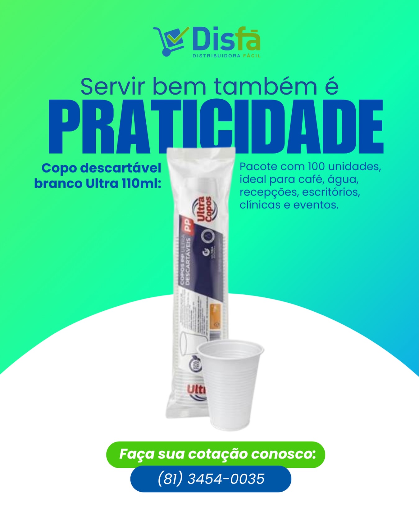 Servir café, água ou receber bem alguém parece detalhe… até faltar praticidade. ☕

O Copo Ultra 110ml é aquele item simples que faz diferença no dia a dia: ideal para recepções, clínicas, escritórios, eventos e aquele cafezinho que aproxima.

📦 Pacote com 100 unidades para facilitar sua rotina.
📲 Faça sua cotação: (81) 3454-0035

#DisFá #UltraCopos #Descartáveis #Praticidade #Negócios