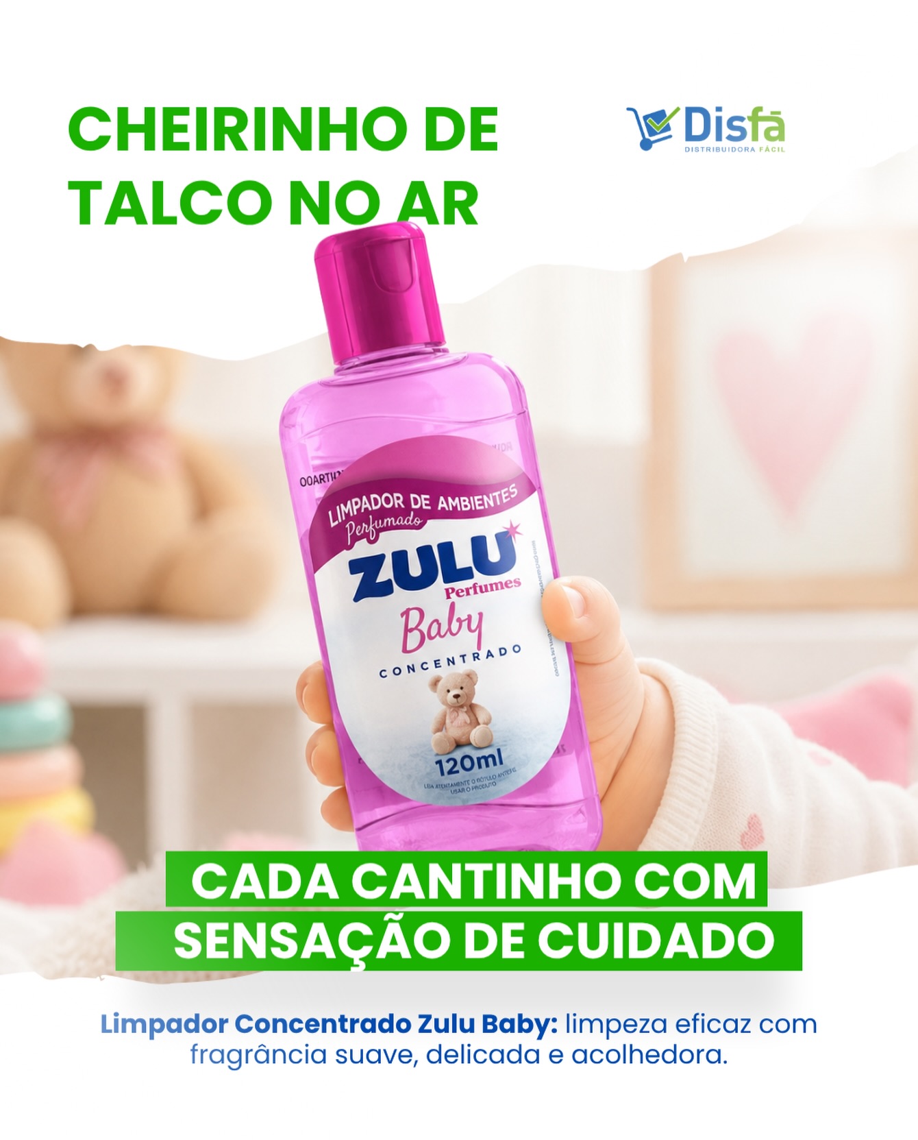 Sabe aquele cheirinho de talco que dá sensação de ambiente cuidado? 🤍

O Zulu Baby deixa no ar uma fragrância suave, delicada e acolhedora, aquele perfume que faz a pessoa entrar e pensar: “hmmm… aqui tá limpinho.”

Porque limpeza também é sensação.

📲 Faça sua cotação conosco:
(81) 3454-0035

#DisFá #ZuluBaby #CheirinhoDeTalco #Limpeza #Perfume