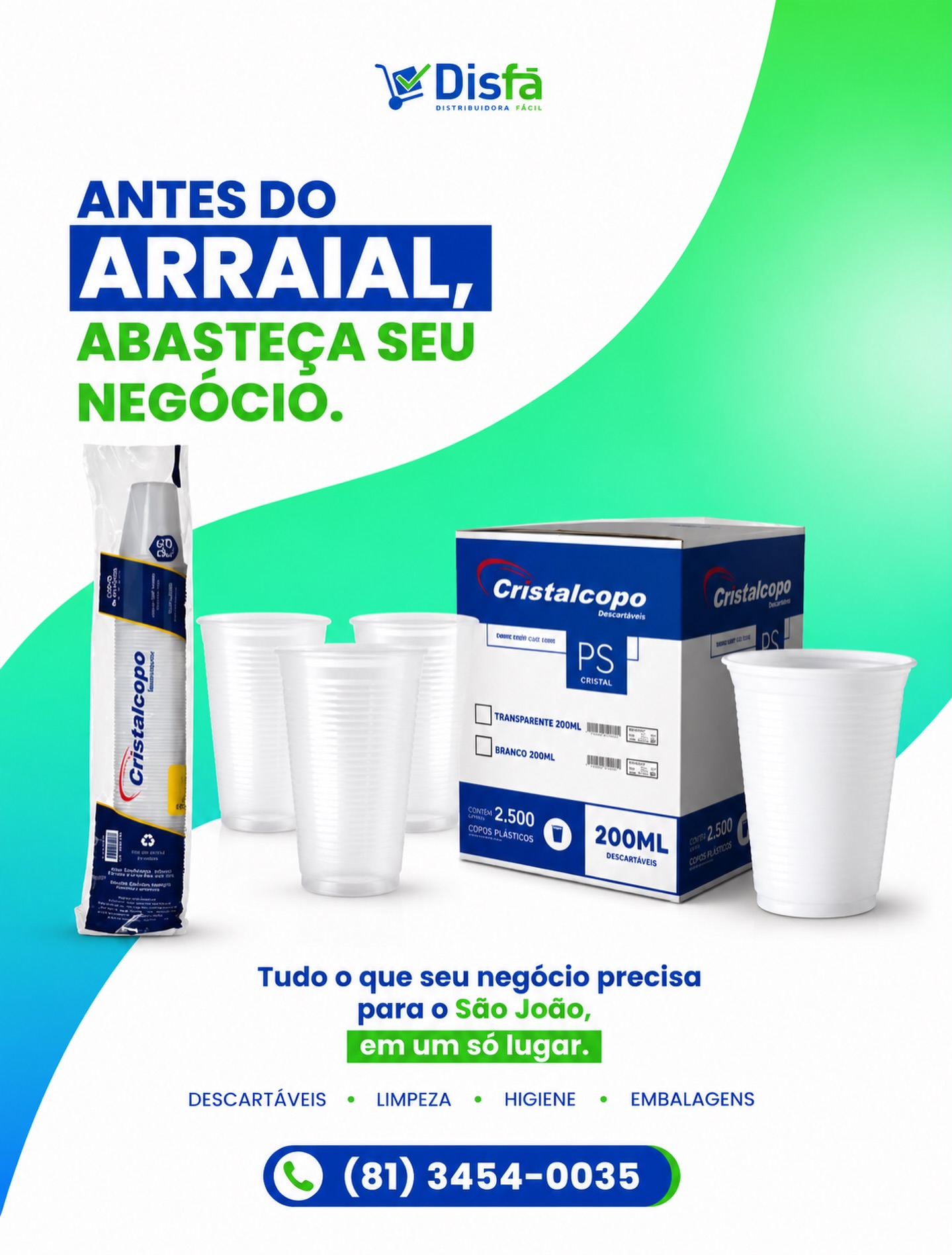 O São João tá chegando… e o seu negócio precisa estar preparado antes do primeiro forró tocar! 🌽🔥

Nessa época, o movimento aumenta, a correria também, e quem trabalha com comércio, barraca, lanchonete, restaurante ou evento sabe: estoque em dia faz toda diferença.

Copos, descartáveis, embalagens, produtos de limpeza, higiene e utilidades… tudo isso ajuda seu atendimento a fluir melhor, sem aperreio e com mais organização. ✨
Antes do arraial começar, abasteça seu negócio com quem entende de variedade e praticidade.

Faça sua cotação conosco:
(81) 3454-0035

#DisFá #SãoJoão #ProdutosDeLimpeza #Descartáveis #ComércioPreparado