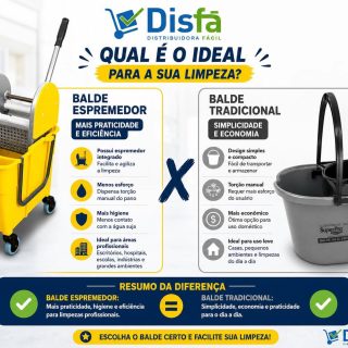 DIFERENÇA DOS BALDES:

• Você sabe qual balde é o ideal para a sua limpeza?

✅ Balde espremedor: mais praticidade, higiene e agilidade, ideal para limpezas profissionais e grandes áreas.

🪣 Balde tradicional: uma opção simples e econômica para o dia a dia e pequenos ambientes.

Na Disfá, você encontra a solução certa para cada necessidade. 

Fale conosco e escolha o modelo ideal para o seu negócio! 💙💚

(81) 3454-0035.
