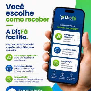 Sabemos que, na rotina de uma empresa, tempo faz toda a diferença.

Por isso, a DisFá oferece diferentes formas de receber seus pedidos: você pode optar pela nossa entrega ou solicitar a retirada por aplicativo, escolhendo a opção que melhor se adapta à sua necessidade.

Mais praticidade, mais agilidade e menos preocupação para manter sua empresa sempre abastecida.

Porque facilitar a sua rotina faz parte do nosso compromisso.

📲 Solicite sua cotação:
📞 (81) 3454-0035

#DisFá #EntregaRápida #DistribuidoraRecife #SuprimentosParaEmpresas #MaterialDeLimpeza