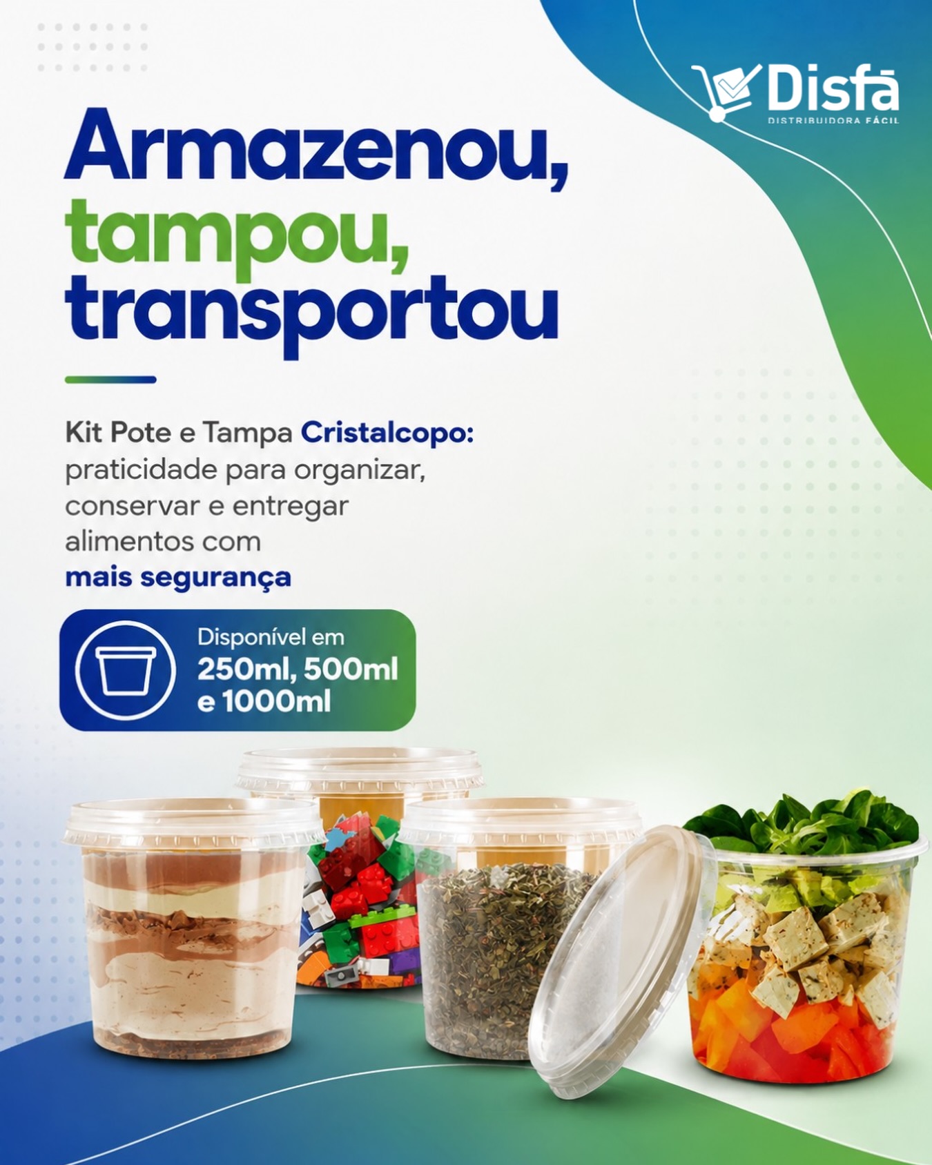 Do preparo à entrega, a embalagem certa faz toda a diferença. 🍽️

O Kit Pote e Tampa Cristalcopo traz mais praticidade para armazenar, conservar e transportar alimentos com segurança no dia a dia de restaurantes, lanchonetes, delivery e outros negócios do setor alimentício.

Disponível em 250ml, 500ml e 1000ml, para diferentes necessidades da sua operação.

📲 Faça sua cotação com a DisFá: (81) 3454-0035

#EmbalagensParaAlimentos #PotesDescartáveis #FoodService #SuprimentosParaEmpresas #DisFá