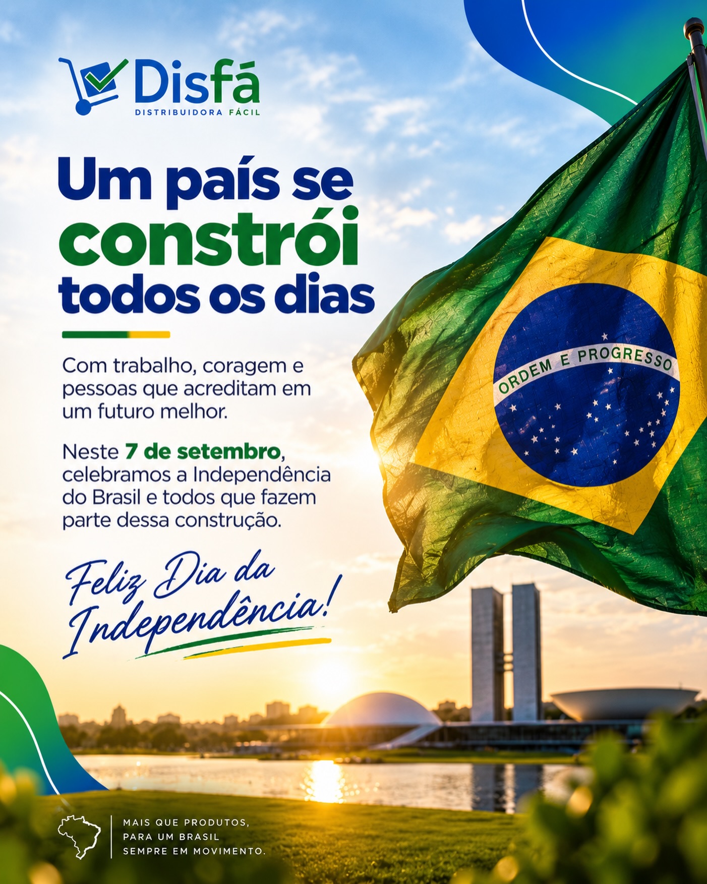 Um país não se constrói apenas com grandes feitos, mas com o trabalho de todos os dias. 🇧🇷

Neste 7 de setembro, Dia da Independência do Brasil, celebramos a coragem, o trabalho e as pessoas que contribuem diariamente para construir um futuro melhor.

A DisFá deseja a todos os clientes, colaboradores e parceiros um Feliz Dia da Independência! 💚💛

#IndependênciaDoBrasil #7DeSetembro #DiaDaIndependência #OrgulhoDeSerBrasileiro #DisFá