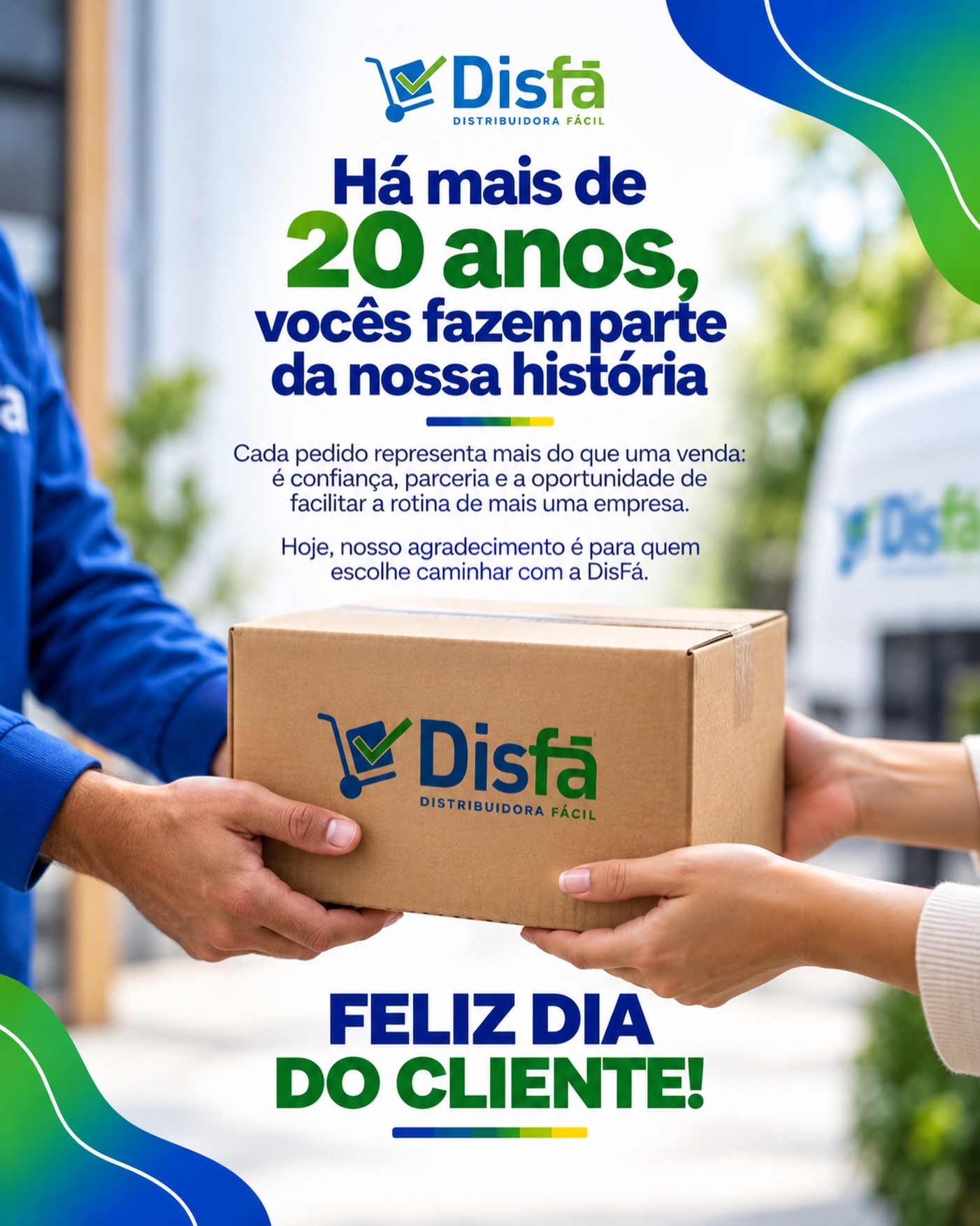 Se a DisFá chegou até aqui, é porque há mais de 20 anos existem clientes escolhendo caminhar com a gente. 💙💚

Cada pedido vai muito além de uma venda. Representa confiança, parceria e a responsabilidade de facilitar o abastecimento de empresas todos os dias.

Neste Dia do Cliente, nosso agradecimento é para cada empresa e profissional que escolhe a DisFá e faz parte da nossa história.

Feliz Dia do Cliente! 🤝

#DiaDoCliente #ClienteDisFá #ParceriaEmpresarial #SuprimentosParaEmpresas #DisFá