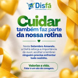 Cuidar também faz parte da nossa rotina. 💛

Neste Setembro Amarelo, a DisFá reforça a importância de olhar com mais atenção para quem está ao nosso lado, ouvir com empatia e lembrar que ninguém precisa enfrentar tudo sozinho.
Às vezes, uma conversa, uma escuta sincera ou uma palavra de apoio pode fazer diferença na vida de alguém.

Valorize a vida.

Falar é um ato de coragem. 💛

#DisFá #SetembroAmarelo #ValorizeAVida #SaúdeMental #CuidadoComAsPessoas