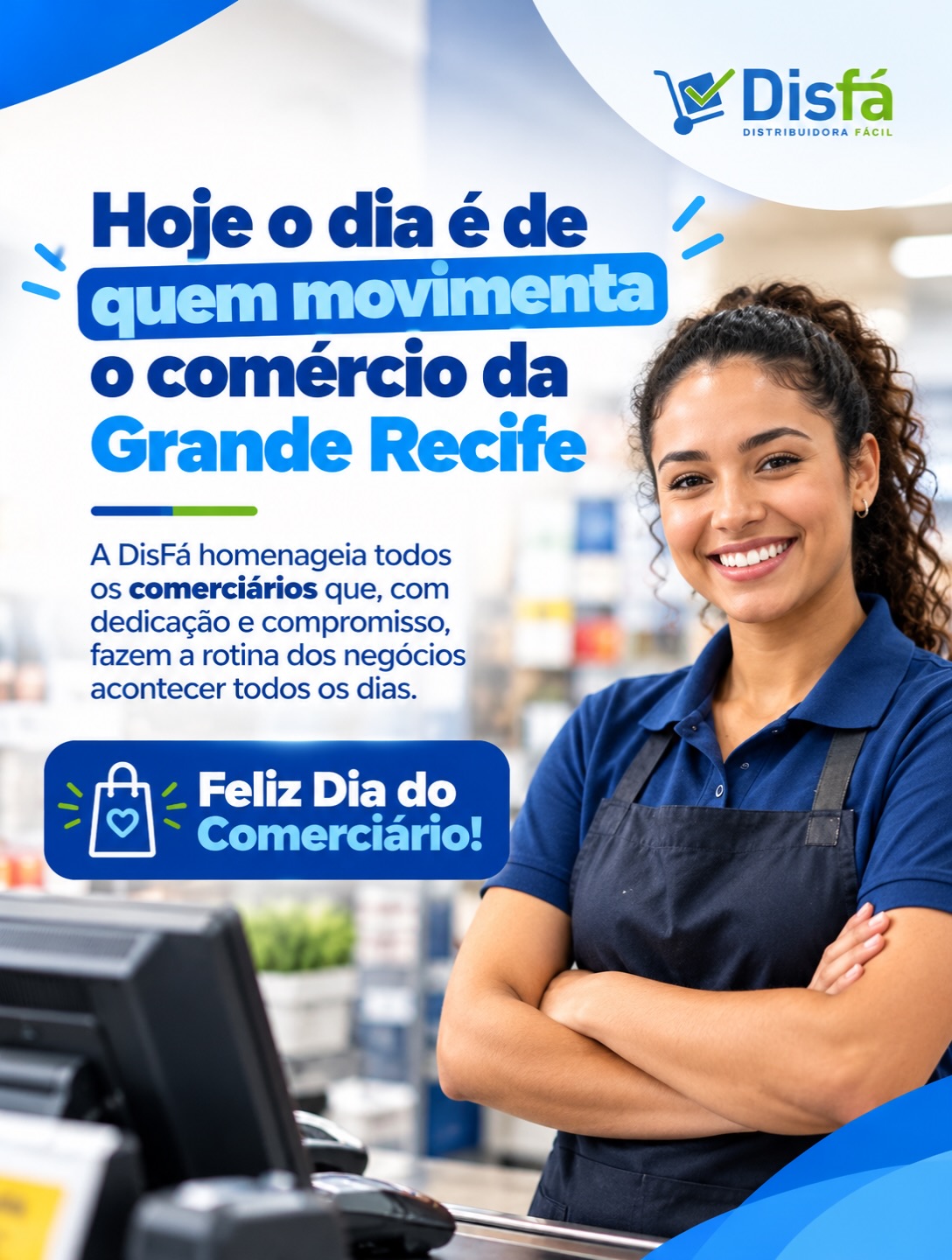 Por trás de cada comércio funcionando, tem gente que faz acontecer. 💙💚

Do primeiro atendimento ao fechamento do dia, são os comerciários que movimentam lojas, empresas e negócios em Recife e na Região Metropolitana.

Hoje, nosso reconhecimento vai para quem enfrenta a correria, atende com dedicação e faz o comércio seguir em frente todos os dias.

A DisFá valoriza quem faz parte dessa história. 🤝

Feliz Dia do Comerciário!

#DiaDoComerciário #ComércioRecife #Comerciários #ComércioPernambucano #DisFá