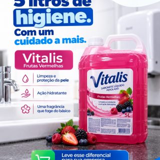 Quem lava as mãos várias vezes ao dia sente a diferença que o sabonete faz.

O Sabonete Líquido Vitalis Frutas Vermelhas 5L combina higiene com ação hidratante, ajudando a cuidar da pele durante a rotina de lavagem das mãos.

E a fragrância de frutas vermelhas ainda foge daquele sabonete básico de sempre. ✨

Uma boa escolha para banheiros de empresas, clínicas, escritórios e estabelecimentos com uso frequente.

📲 Leve esse cuidado para sua empresa. Peça na DisFá: (81) 3454-0035

#SaboneteLíquido #HigieneDasMãos #HigieneProfissional #SuprimentosParaEmpresas #DisFá
