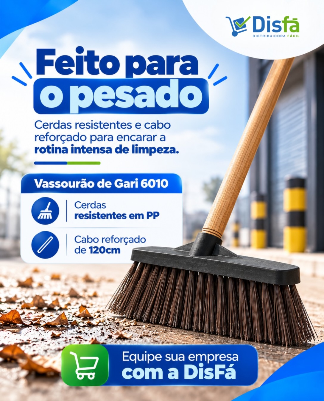 Se a limpeza é pesada, equipamento fraco só dá mais trabalho.

O Vassourão de Gari 6010 foi feito para rotinas que exigem mais: possui cerdas resistentes em PP e cabo reforçado de 120 cm, ajudando na varrição de áreas amplas e na limpeza pesada.

Uma solução para condomínios, empresas, galpões, estacionamentos e equipes de limpeza que enfrentam serviço pesado todos os dias.
📲 Sua operação exige mais? Equipe sua empresa com a DisFá: (81) 3454-0035

#VassourãoDeGari #LimpezaPesada #LimpezaProfissional #ProdutosDeLimpeza #DisFá