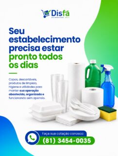 Um negócio bem preparado transmite confiança em cada detalhe. 💙

Quando os produtos certos estão sempre à disposição, a rotina flui melhor, a equipe trabalha com mais eficiência e o cliente percebe a diferença.

Na DisFá, você encontra uma linha completa para abastecer sua empresa com praticidade, variedade e o atendimento parceiro que faz parte da nossa história.

📲 Solicite sua cotação:
📞 (81) 3454-0035

#Disfa #EmpresasPE #DistribuidoraFacil #AbastecimentoEmpresarial #Limpeza Higiene Descartaveis